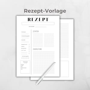 Receptensjabloon zwart-wit, digitale receptenkaart om af te drukken en in te vullen, Canva-sjabloon, eenvoudig receptensjabloon, favoriete recepten