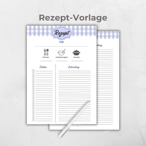 Modèle de recette style campagnard, fiche de recette numérique à imprimer et à remplir, modèle Canva, modèle de recette rétro bleu, recettes préférées