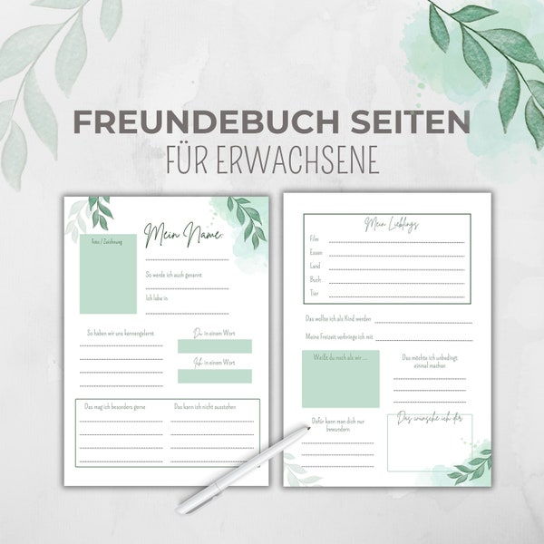 Freundebuch Seiten Erwachsene, Freundschaftsbuch Karten, Gästebuchkarten, Erinnerungsalbum, Abschiedsgeschenk, Geschenk Geburtstag, grün