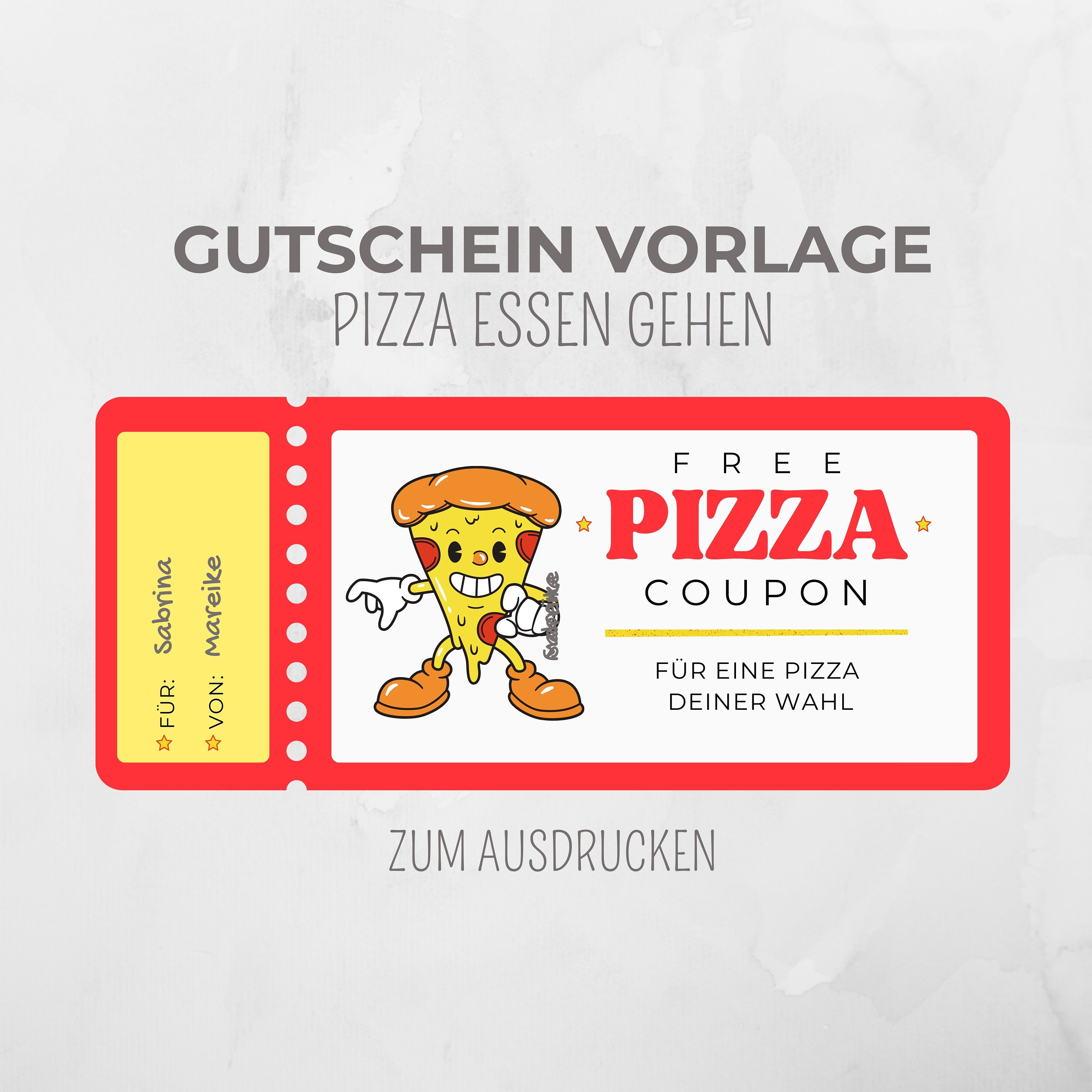 Retro Pizza Voucher Template to Fill Out, Personalizable Voucher to Print, Last Minute Gift ...