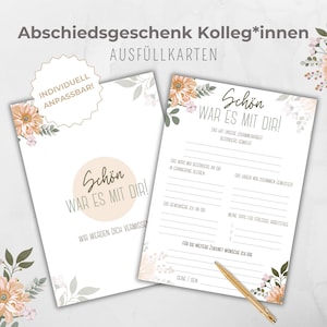 Ausfüllkarte Kollegen, Abschiedsgeschenk Kollegin, Freundebuch Kolleg*innen, Verabschiedung oder Rente Ruhestand, Blumen, inkl Canva Vorlage