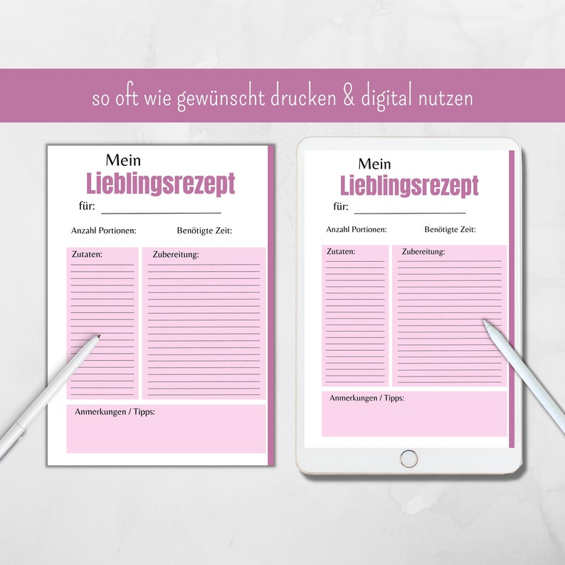 Recipe Template to Print Out Digital Recipe Card Pink Blank Etsy