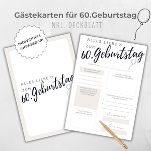 Gästebuchkarte 60. Geburtstag, Gästekarten, Party Aktivität Erinnerung, Gästebuch zum Ausfüllen, personalisierbar durch Canva Vorlage