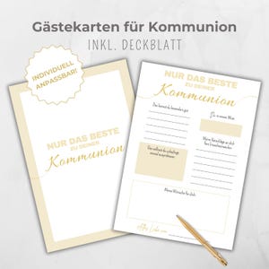 Carte livre d'or communion, modèle de cartes d'invités Canva, cartes d'invités, rappel d'activité de fête, à remplir pour les invités, beige doré