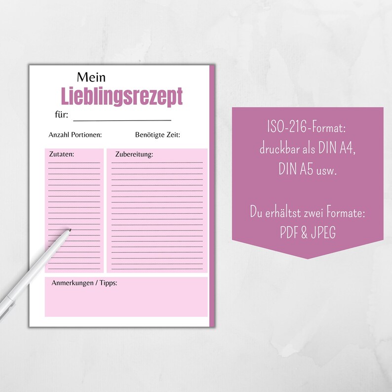 Recipe Template to Print Out Digital Recipe Card Pink Blank Etsy