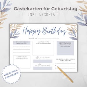 Tarjeta de libro de visitas de cumpleaños, plantilla de Canva para tarjetas de invitados, recordatorio de actividad de fiesta, para completar para los invitados, azul oscuro
