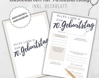 Guest book card 70th birthday, guest cards, party activity reminder, guest book to fill out, customizable with Canva template