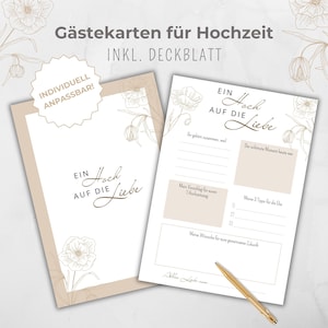 Gästebuchkarte Hochzeit, Gastkarten Hochzeitsfeier, Gästekarten, Party Aktivität Erinnerung, zum ausfüllen für Gäste, beige schlicht