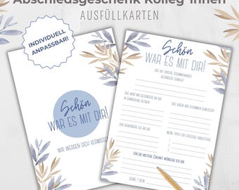 Fill-in card colleagues, farewell gift colleague, friend book colleagues, farewell or retirement, floral, including Canva template