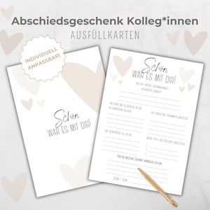 Invulkaart collega's, afscheidscadeau collega, vriendenboek collega's, afscheid of pensioen, beige, inclusief Canva template