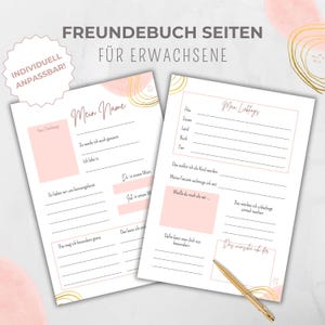 Vriendenboekpagina's volwassenen aanpasbaar, vriendschapsboekkaarten roze, gastenboekkaarten, verjaardagscadeau afscheid, Canva-sjabloon