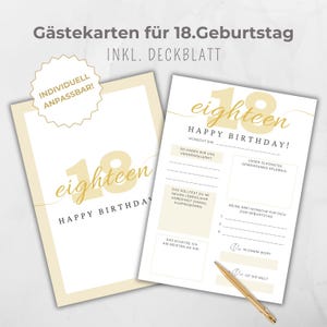 Gästebuchkarte 18. Geburtstag, Gastkarten Canva Vorlage, Gästekarten, Party Aktivität Erinnerung, zum ausfüllen für Gäste, gold beige