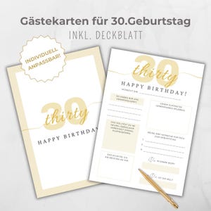 Gästebuchkarte 30. Geburtstag, Gastkarten Canva Vorlage, Gästekarten, Party Aktivität Erinnerung, zum ausfüllen für Gäste, gold beige