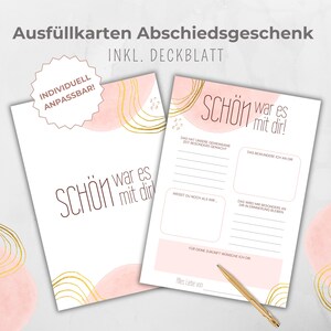 Invulkaart afscheidscadeau vrienden familie collega's, vriendenboek, afscheid, pensioen, roze goud modern, inclusief Canva template