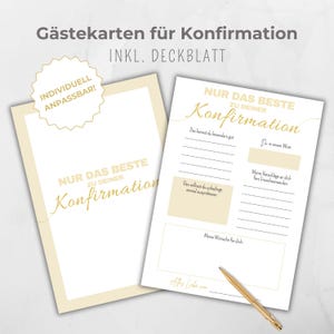 Gästebuchkarte Konfirmation, Gastkarten Canva Vorlage, Gästekarten, Party Aktivität Erinnerung, zum ausfüllen für Gäste, gold beige