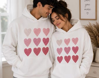 White Rhinestone Heart Hoodie, Oversized Cozy Sweatshirt, Romantic Valentine Apparel
