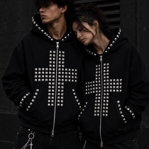 Zipup Hoodie Cross Embroidered - Etsy
