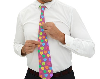 Valentines Day Necktie Conversation Hearts Mens Accessories Gift for Husband Boyfriend Gift Valentines Party Pink Tie for Him Funny Gift