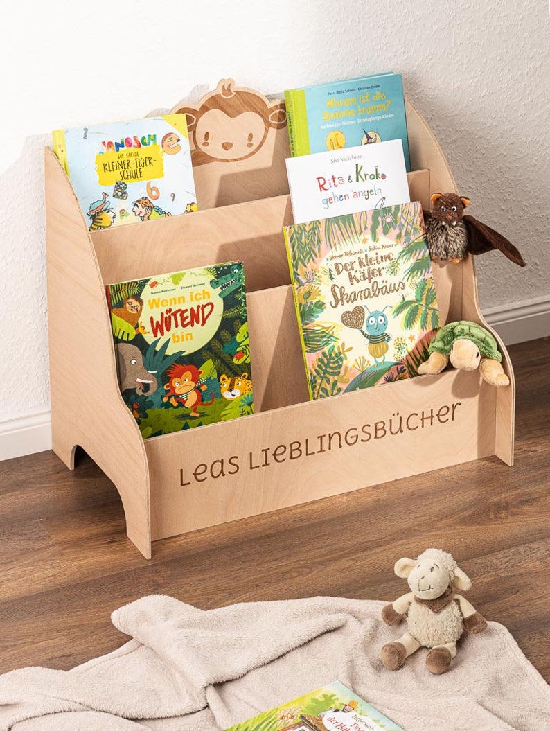 Wooden bookshelf for children Creative children's bookshelf: learning-effective design for children tidying up and learning at the same time image 1