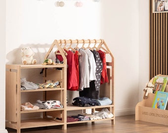 Kindergarderobe mit Kleiderstande und Kommode als Set oder einzeln. Montessori Garderobe für eigenständiges lernen von Kindern