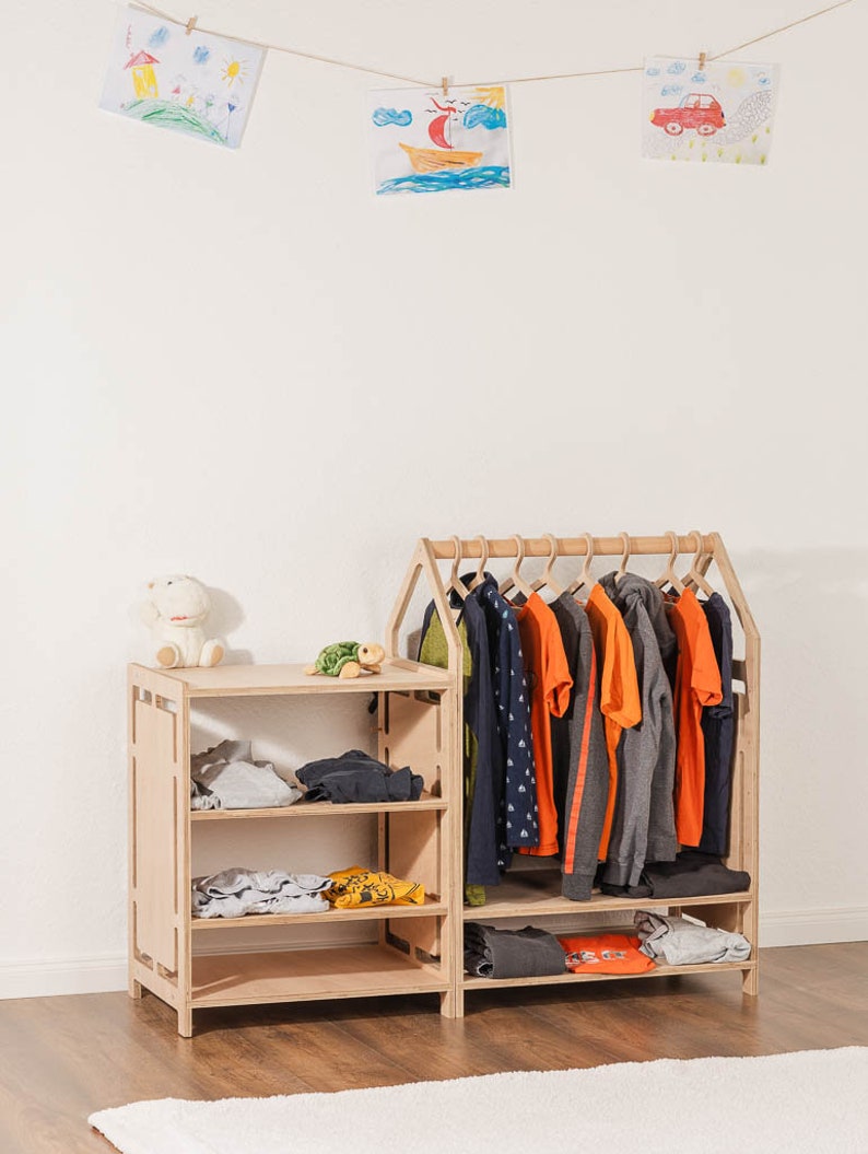 Armoire pour enfants avec portant et commode en ensemble ou individuellement. Armoire Montessori pour que les enfants apprennent de manière autonome image 5