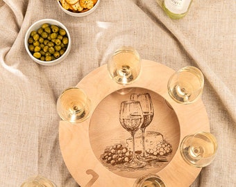 Wine Bar Deluxe - exquisite wine tray for wine drinkers with style - With holders for up to 6 wine glasses