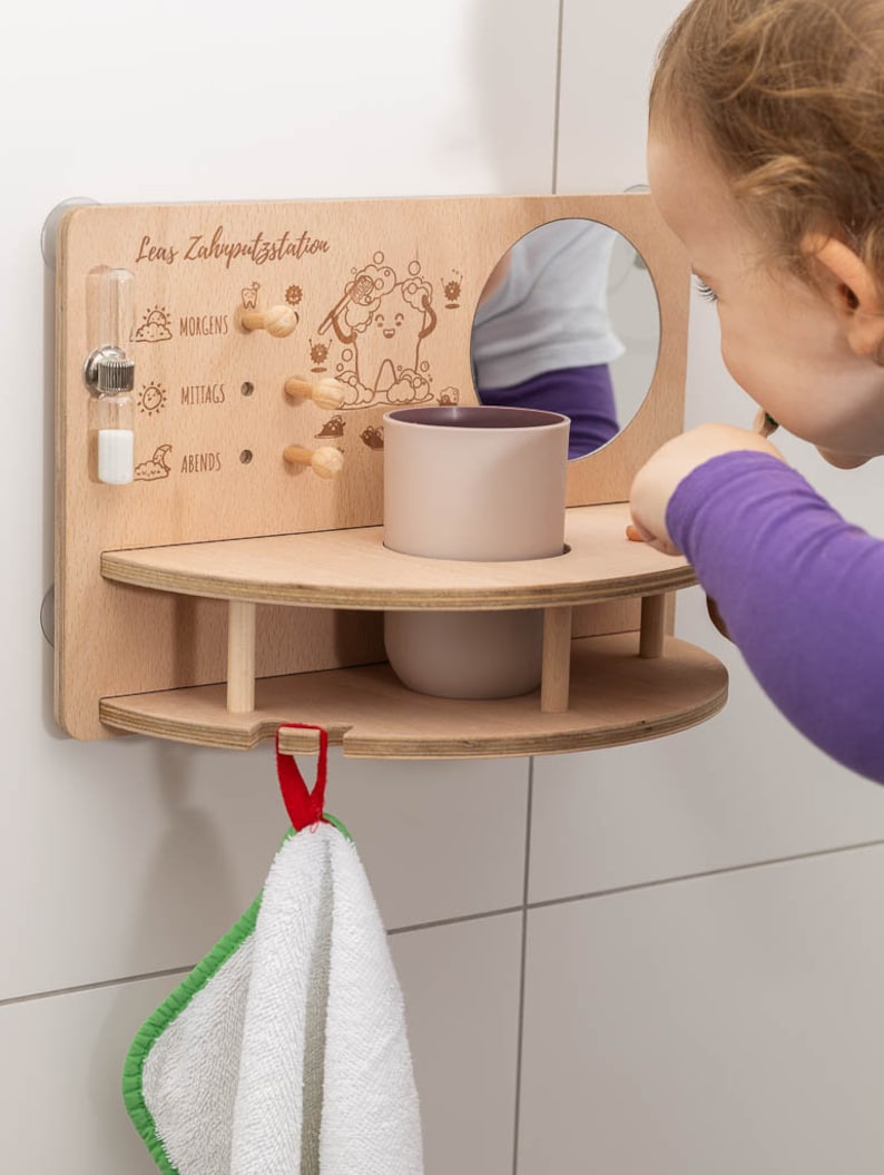 Zahnzauber tooth brushing station for 1 or 2 children. Montessori station with reward system to make brushing your teeth more fun image 1