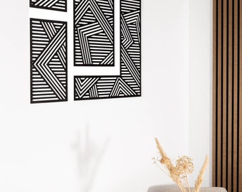 Wall panel set with different designs. Geometric lines for the living room, bedroom or children's room. Decorative wooden wall panels