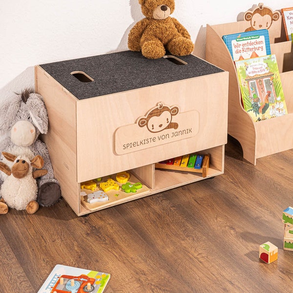 Spielzeugkiste für Kinder mit viel Stauraum und Sitzgelegenheit - Raumwunder mit individueller Gravur für  Aufgeräumte Kinderzimmer