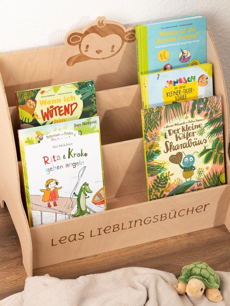 Wooden bookshelf for children Creative children's bookshelf: learning-effective design for children tidying up and learning at the same time image 3