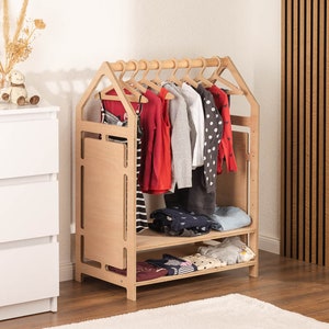 Kindergarderobe mit Kleiderstande und Kommode als Set oder einzeln. Montessori Garderobe für eigenständiges lernen von Kindern Bild 4