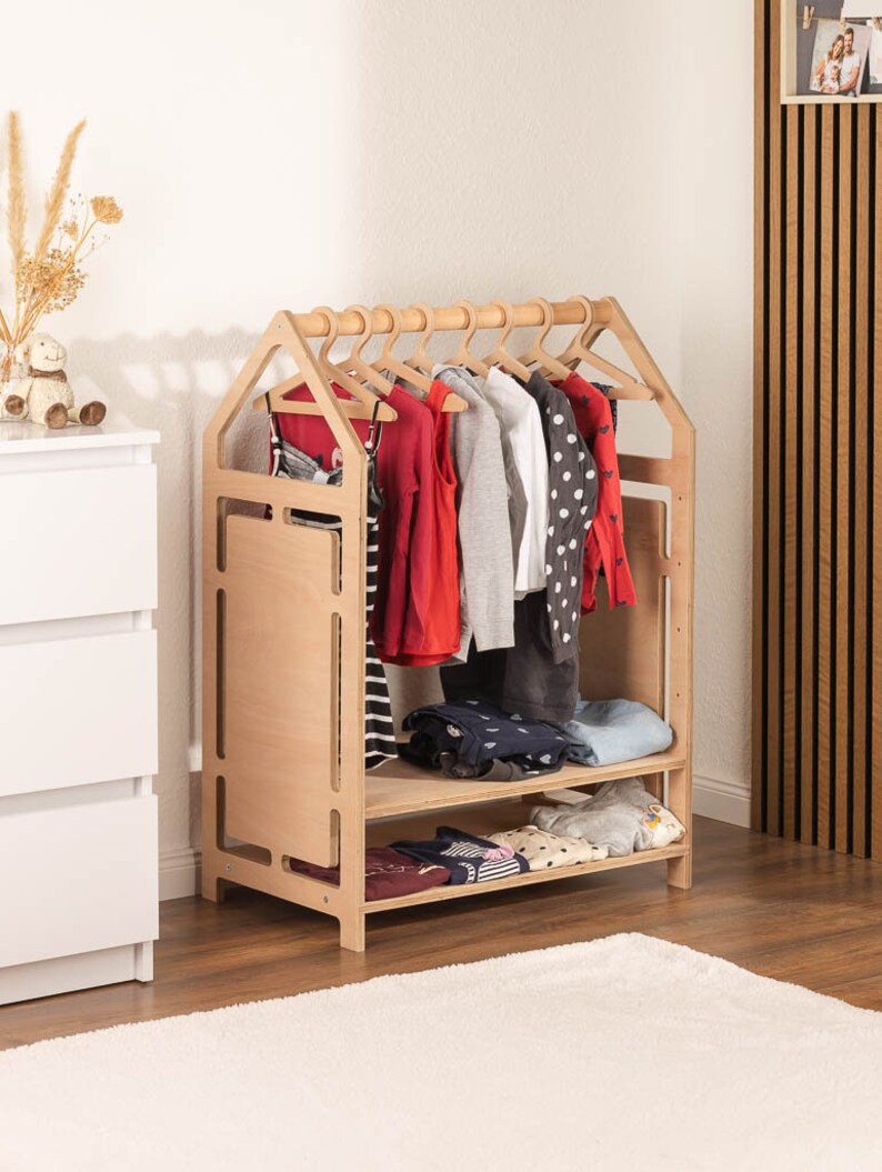 Kindergarderobe mit Kleiderstande und Kommode als Set oder einzeln. Montessori Garderobe für eigenständiges lernen von Kindern Bild 4