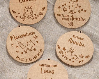 Birth tags with various animal motifs - gift tags for children's birthdays - tags for gifts or other occasions