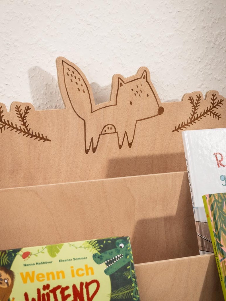 Wooden bookshelf for children Creative children's bookshelf: learning-effective design for children tidying up and learning at the same time Fuchs