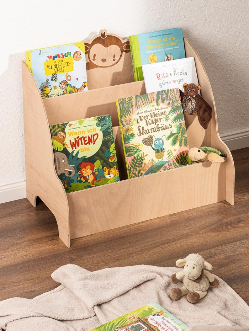 Wooden bookshelf for children Creative children's bookshelf: learning-effective design for children tidying up and learning at the same time image 7