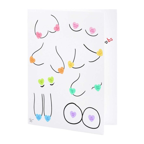 Candy Heart Boobies Card, Naughty Anniversary Card For Husband or Boyfriend, Fiance Birthday Card, Funny Valentines Day Card For Him, Wife