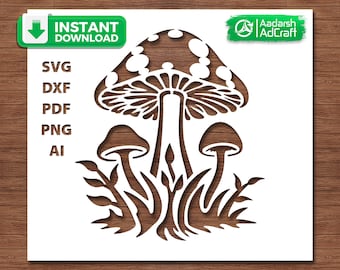Mushroom SVG, Wild Mushroom Stencil SVG, Forest Mushroom Cut File for Cricut, Botanical Laser Cut, Woodland Decor SVG