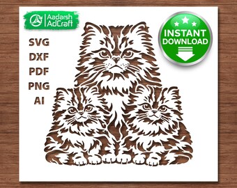 Persian Cat Family SVG, Persian Cat SVG, Kitten Family svg, Cat Stencil Cut File for Cricut, Laser Cut, CNC & Vinyl Crafts