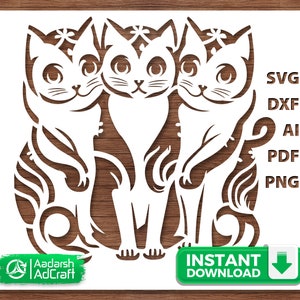 Cat Kitten Family Full Body Art Stencil, Cat Stencil Art, Kitten Art, Pet Stencil, SVG, dxf, Wall Décor Pattern, DIY Crafting, Laser, Cricut