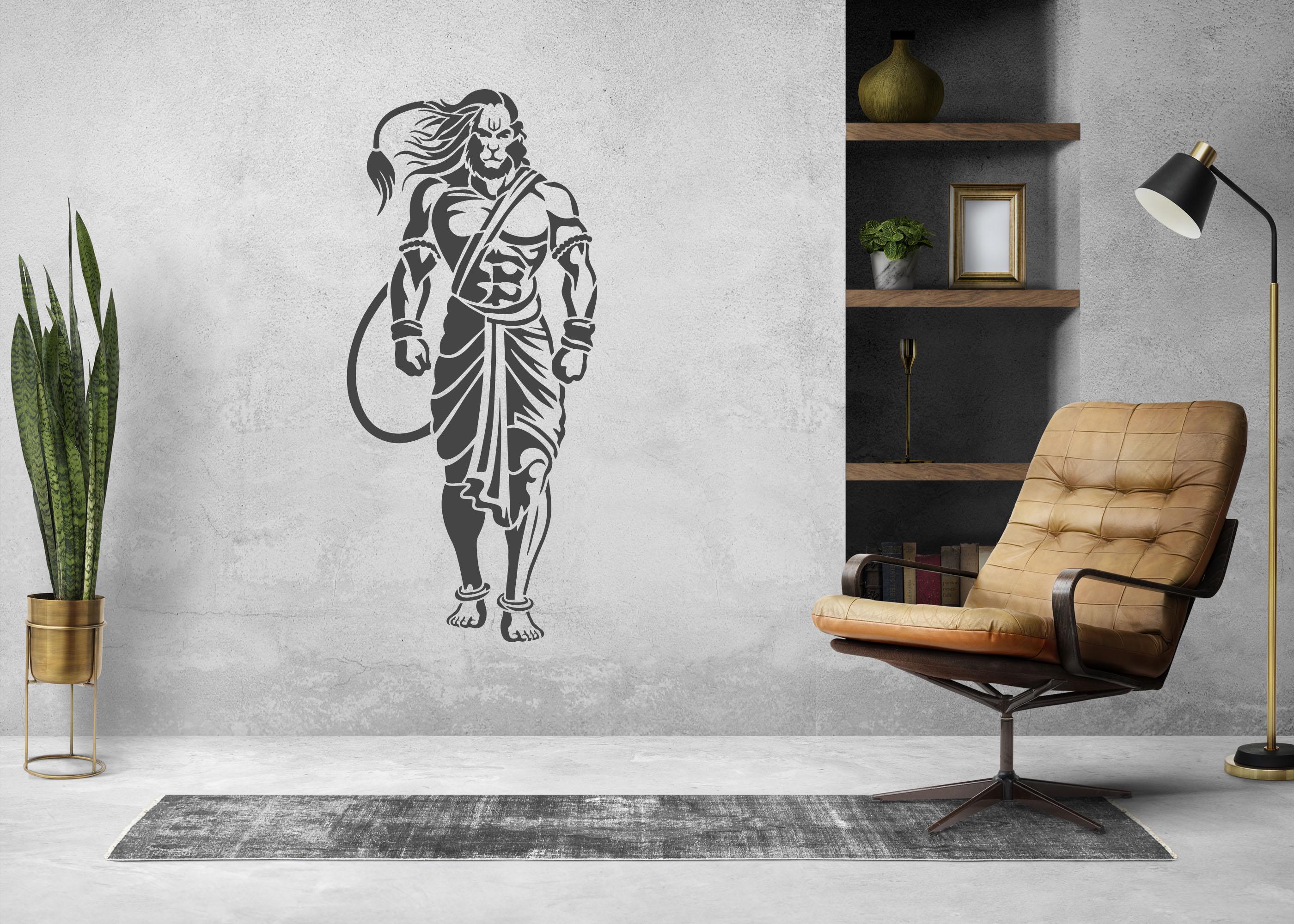 Lord Hanuman Warrior Stencil | Hindu God SVG Template, Bajrangbali