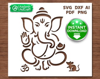 Plantilla Ganpati Bappa / Plantilla SVG Lord Ganesha, Arte de plantilla Ganesh Chaturthi, Decoración de pared de dios hindú, BRICOLAJE, Cricut y archivo de corte de silueta