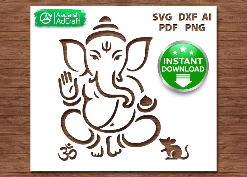 Ganpati Bappa stencil art featuring Lord Ganesha. Perfect for Ganesh Chaturthi, Diwali, wall décor, fabric printing, rangoli, and festival crafts. Works with Cricut, Silhouette, CNC, and laser cutting.