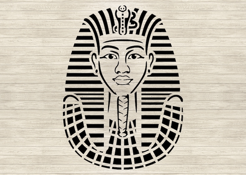 Pharaoh Tutankhamun Mask Stencil Art | Egyptian King SVG, Ancient Wall ...