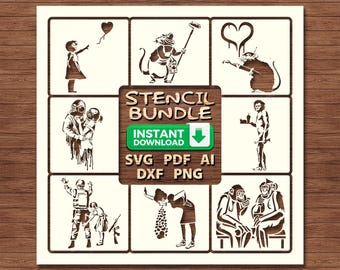 Banksy Street Art Stencil Bundle | Graffiti Wall Art SVG, Urban Style Template, Spray Paint Design, DIY Craft, Cricut & Silhouette