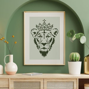 King Lion Head With Crown Art Stencil, Lion Stencil, Vector Style SVG ...