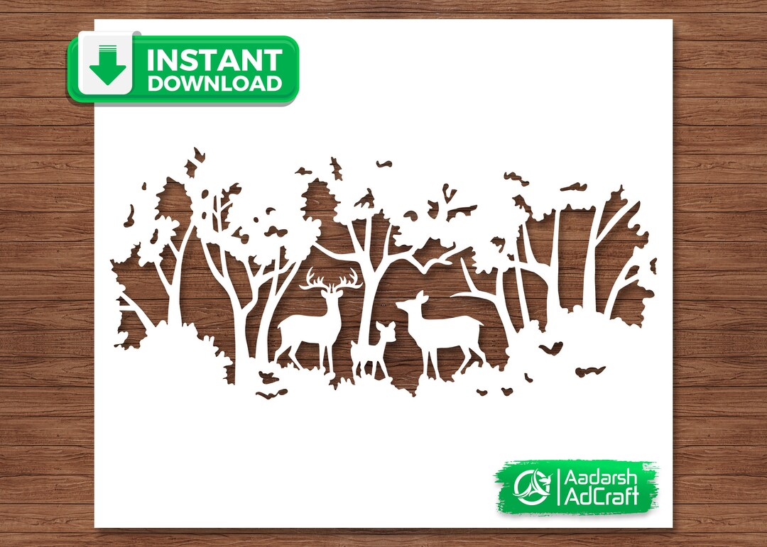 Deer Family in Forest Stencil Art, SVG, Dxf, Digital Download, Buck Art ...