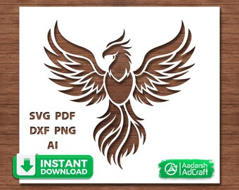 Tribal Phoenix Bird Svg, Phoenix Stencil Cut File for Cricut, Mythical Bird Design, Laser Cut File, Wood Sign, Fantasy Decor