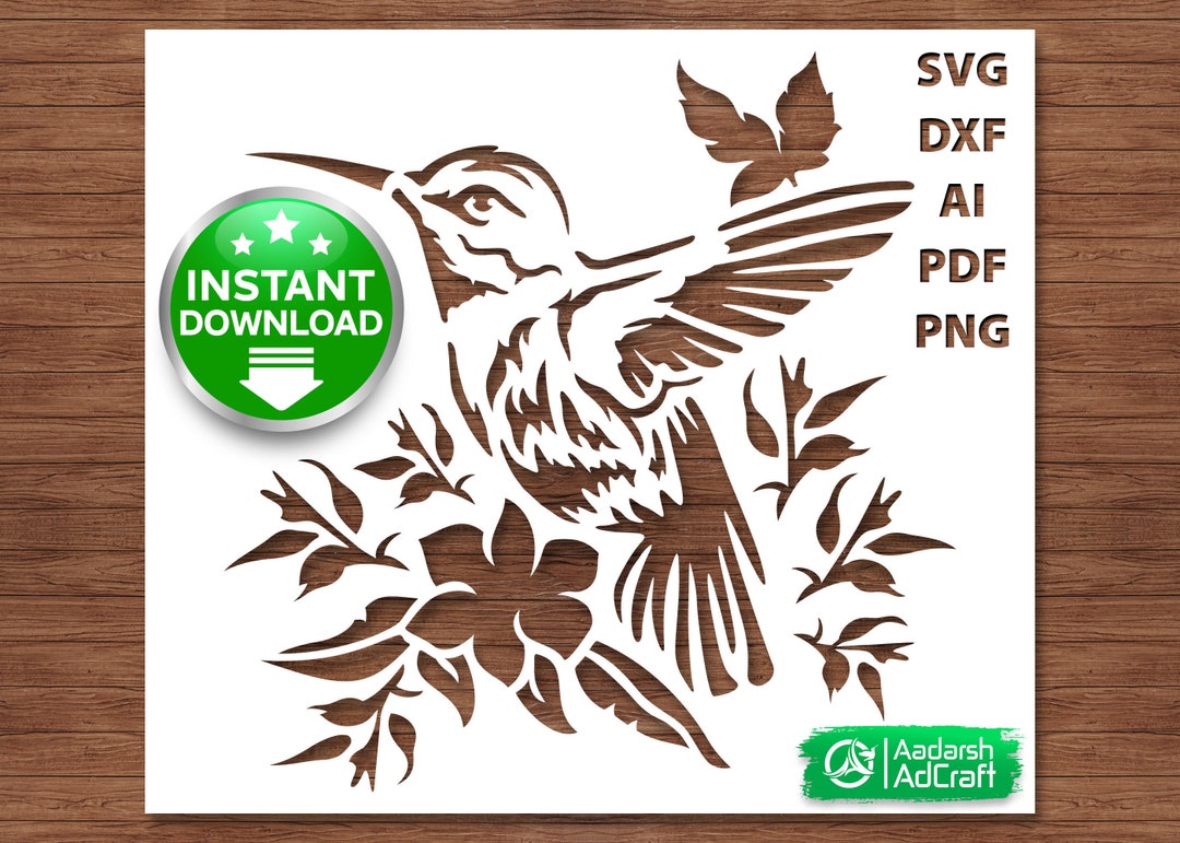 Hummingbird Flowers Stencil Art | Floral Bird SVG, Wildlife Wall Decor ...