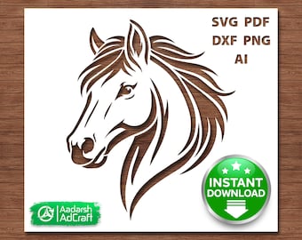 Horse Head SVG, Horse Stencil SVG, Horse Head Cut File for Cricut, Horse Portrait SVG, Laser Cut, cnc, dxf png