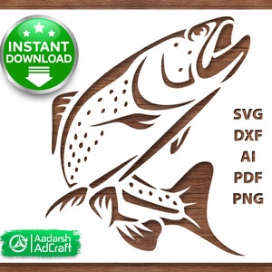 Trout Fish Jumping Stencil, Trout Fish Vector Stencil, SVG, dxf, Sea Creature Art, Aquatic Art, Wall Décor, DIY Crafting, Laser Cut, Cricut